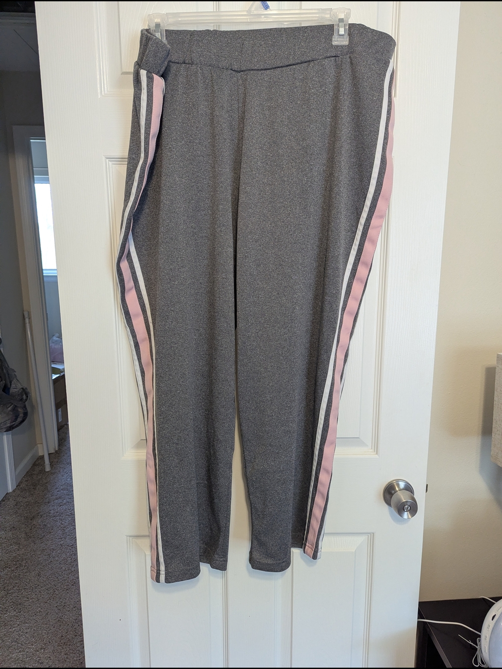 Fashion Bug Gray Track Joggers with Pink & White Side Stripes